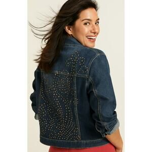 Chico's Size S Heavily Studded Denim Jacket Classic Staple Capsule Jean jacket